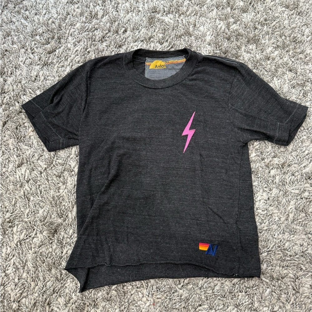 Aviator Nation Black Tee with Pink Bolt